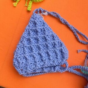 Homemade crotchet bathing suit top.